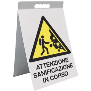 Cavalletto bifacciale in PVC Attenzione sanificazione in corso