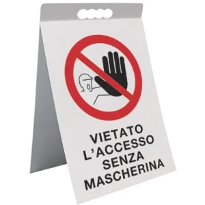 Cavalletto bifacciale in PVC Vietato l'accesso senza mascherina