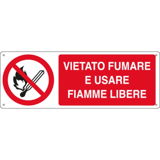 Cartello vietato fumare e usare fiamme libere