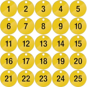 Piastrine per identificazione numerate da 1 a 25 colore giallo
