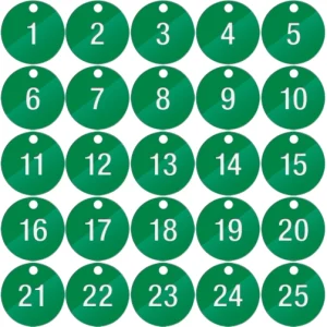 Piastrine per identificazione numerate da 1 a 25 colore verde