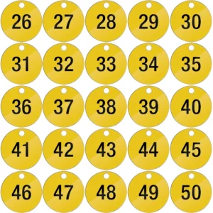 Piastrine per identificazione numerate da 26 a 50 colore giallo