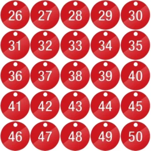 Piastrine per identificazione numerate da 26 a 50 colore rosso