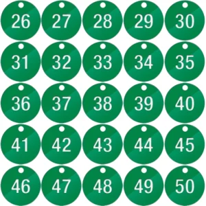 Piastrine per identificazione numerate da 26 a 50 colore verde