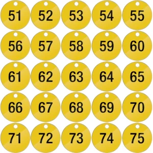 Piastrine per identificazione numerate da 51 a 75 colore giallo