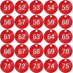 Piastrine per identificazione numerate da 51 a 75 colore rosso