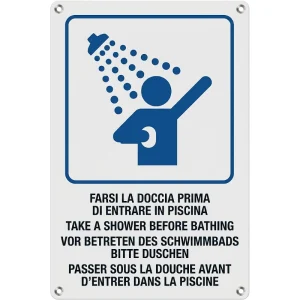 Cartello Farsi la doccia prima di entrare in piscina