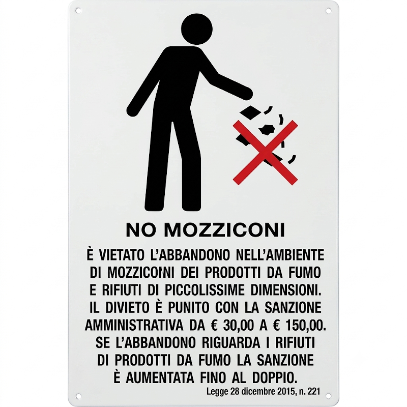 Cartello Vietato l'abbandono di mozziconi nell'ambiente
